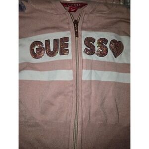 Guess Girls Pink Sequin Hoodie Zip Up Size 6
